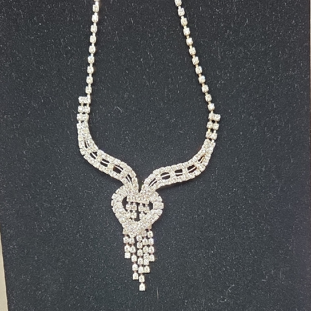 Silver Crystal Necklace with Heart Center